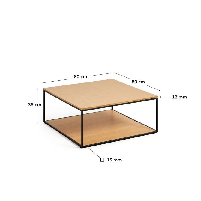 Fold coffee table with wood veneer and painted metal structure, 80 x 80 cm FCT2-BB