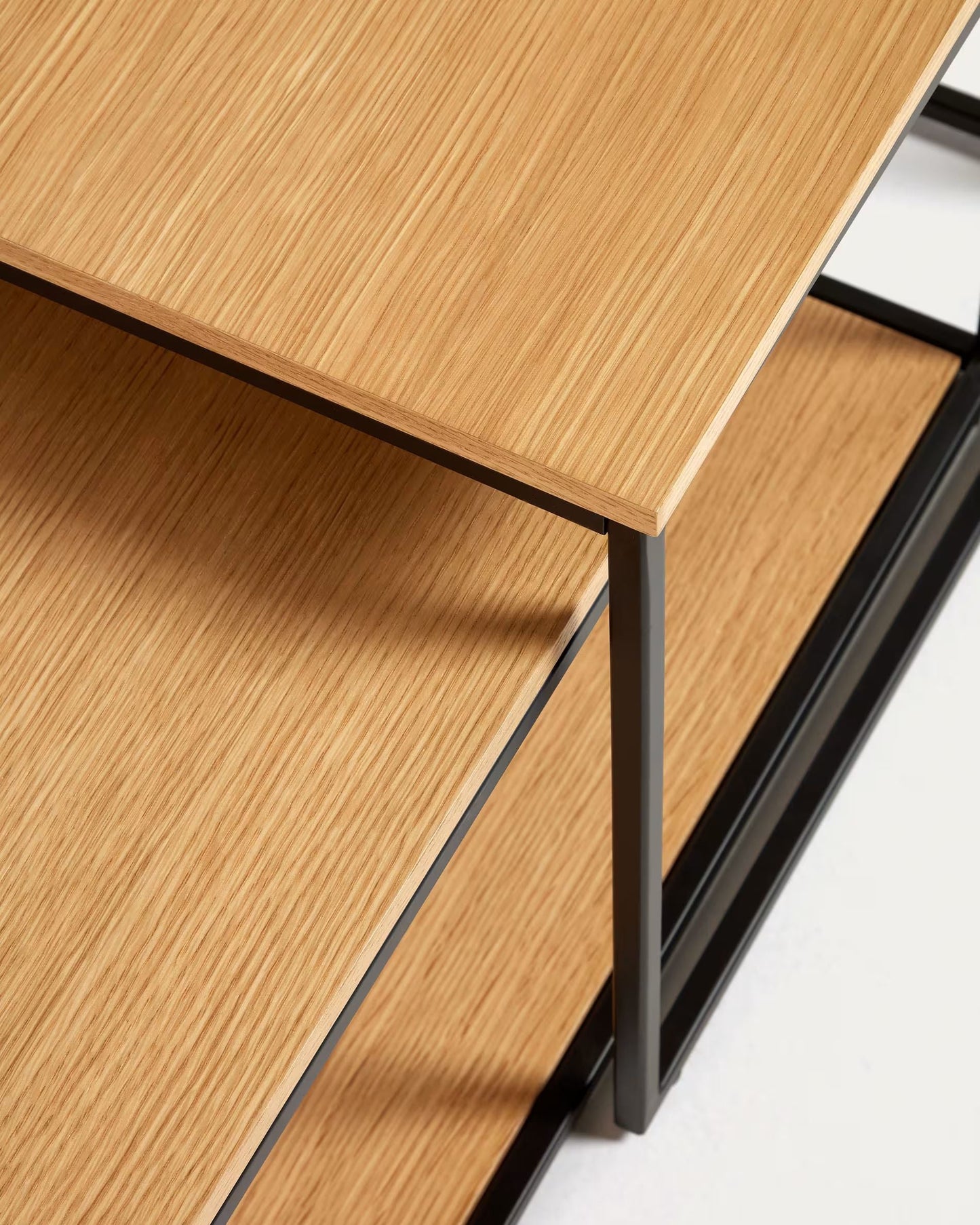 Fold set of 2 nesting coffee tables with walnut veneer and painted metal structure FCT3-BN
