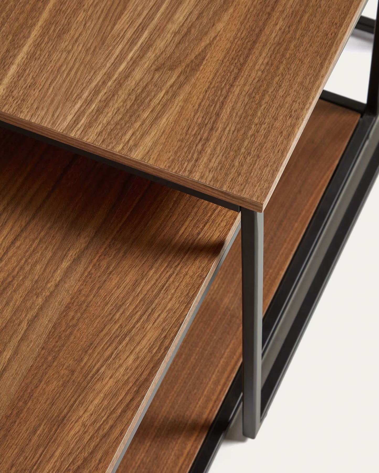 Fold set of 2 nesting coffee tables with walnut veneer and painted metal structure FCT3-BB