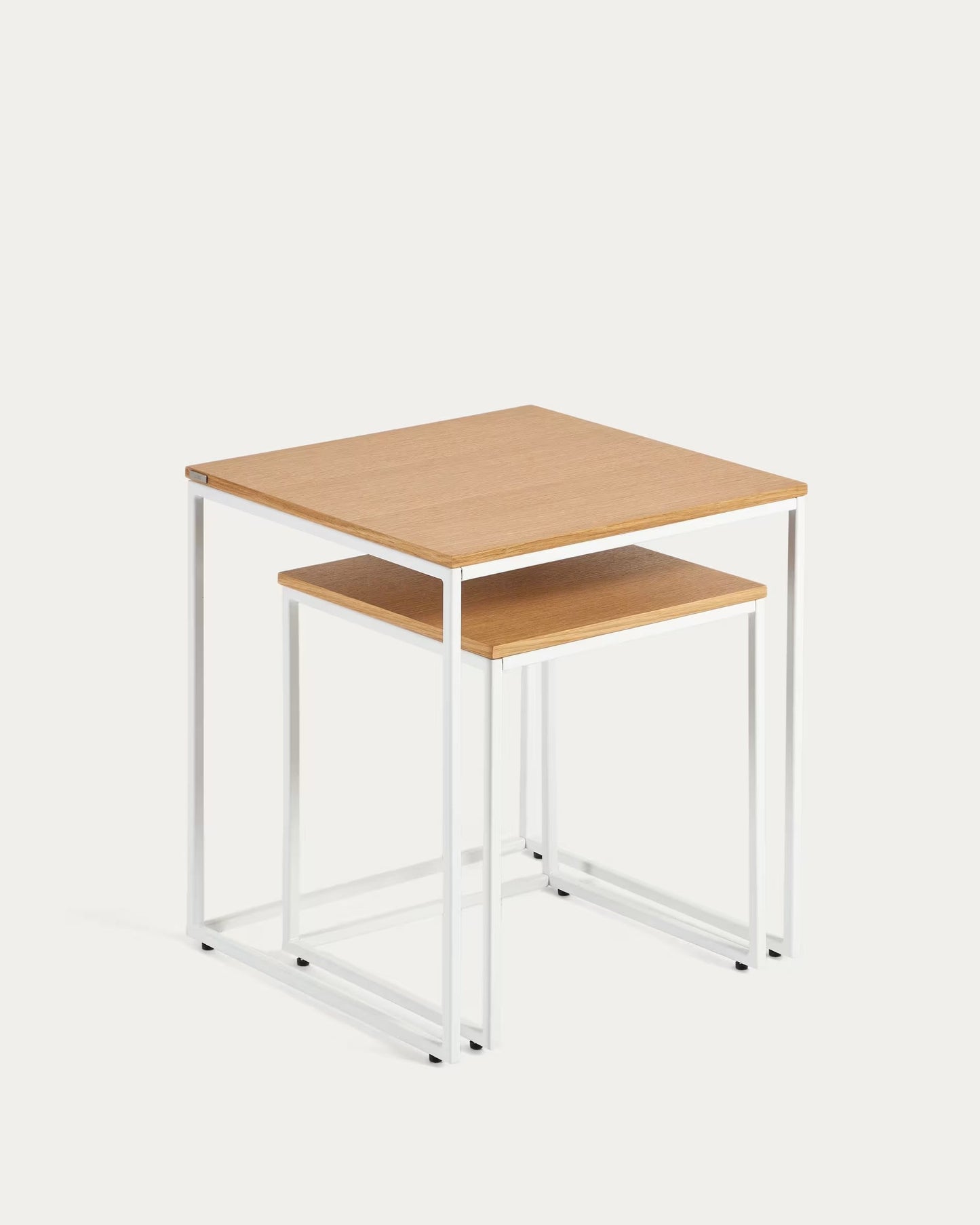 Fold set of 2 nesting side tables with oak wood veneer and painted metal structure FCT4-WN