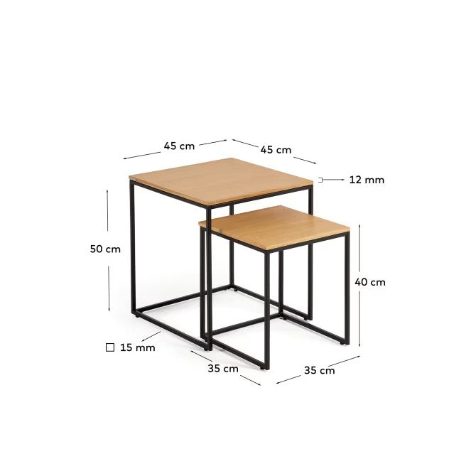 Fold set of 2 nesting side tables with oak wood veneer and painted metal structure FCT4-BN