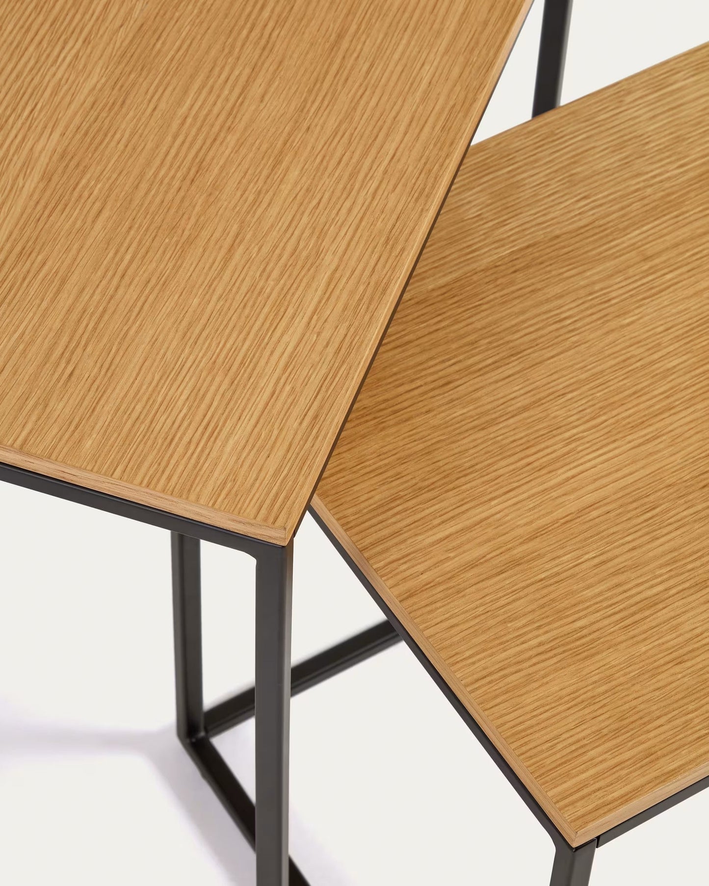 Fold set of 2 nesting side tables with oak wood veneer and painted metal structure FCT4-BN
