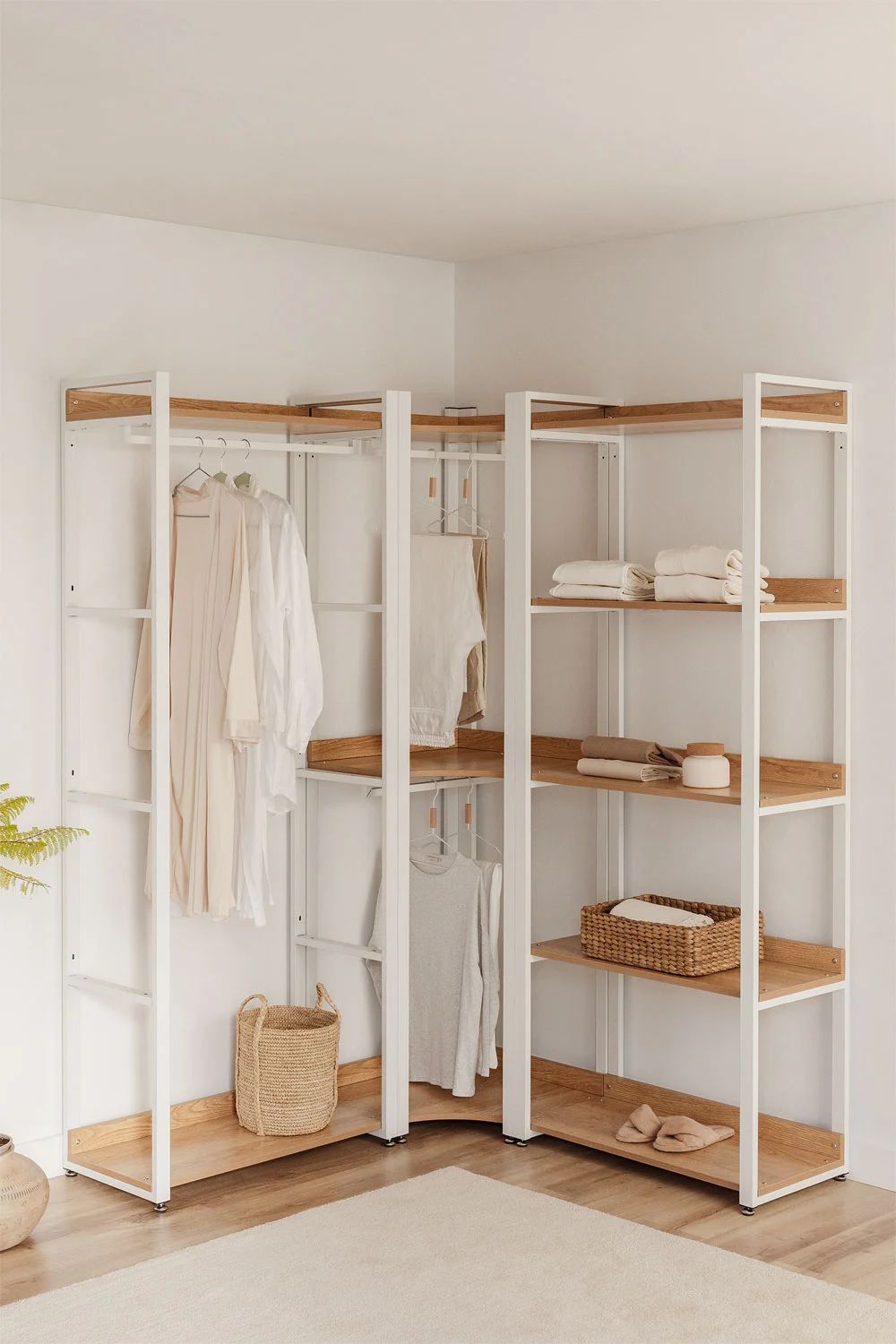 Urban Open Corner Modular Wardrobe 3-Piece with Steel and Wood Clothes Rack-USR11
