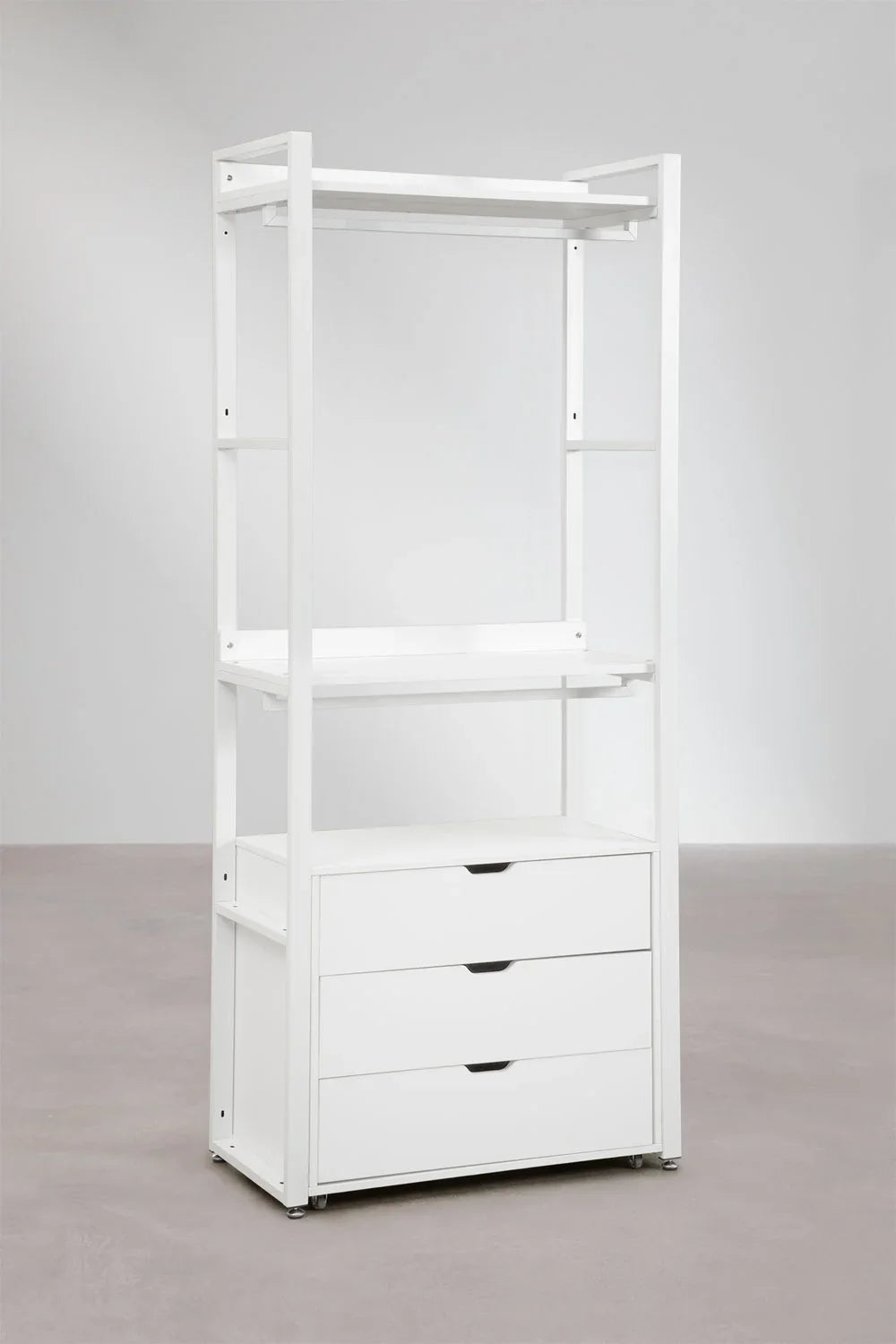 Urban Open Modular Wardrobe with 3 Pieces and Drawers in Steel and Wood-USR12