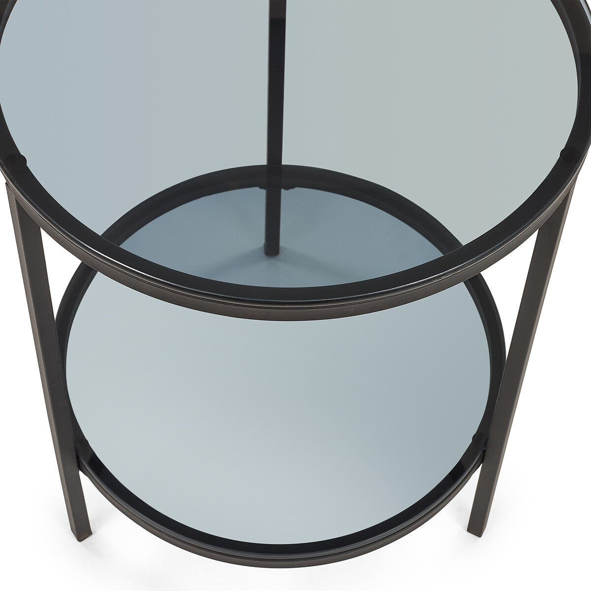Drift Smoked Glass Round Side Table with Shelf