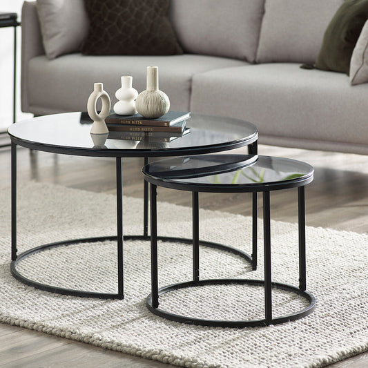 Drift Smoked Glass Round Coffee Table Nest (Set of 2)-DCT4