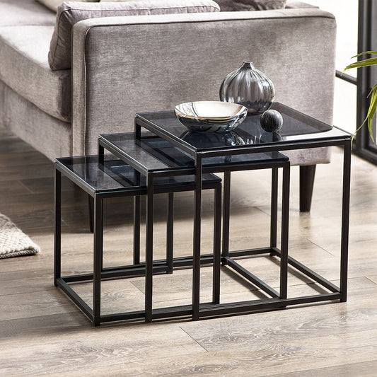 Drift Smoked Glass Side Table Nest (Set of 3)-DST5