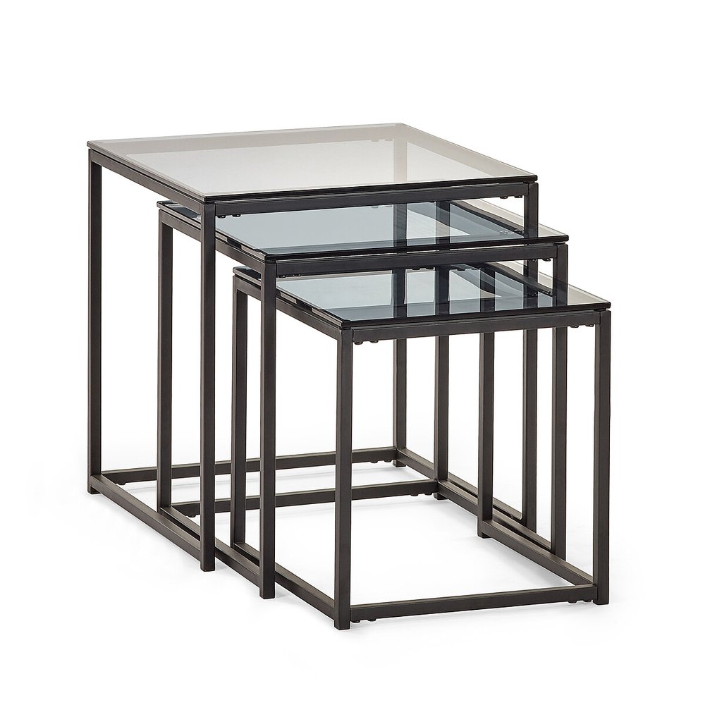 Drift Smoked Glass Side Table Nest (Set of 3)-DST5