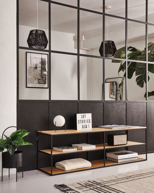 Fold TV stand with a walnut veneer and painted metal structure, 160 x 40 cm FCT6-BN