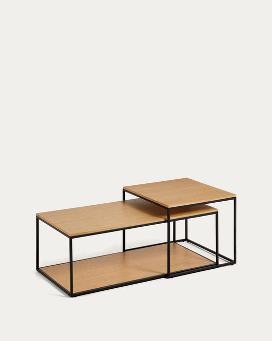 Fold set of 2 nesting coffee tables with walnut veneer and painted metal structure FCT3-BN