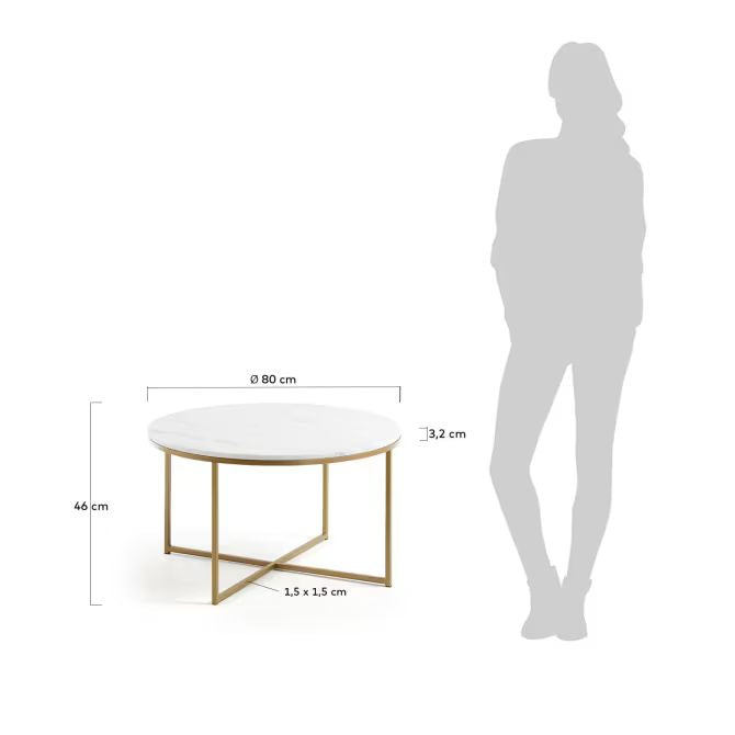 Metro coffee table in white marble and golden steel legs Ø 80 cm-MC3