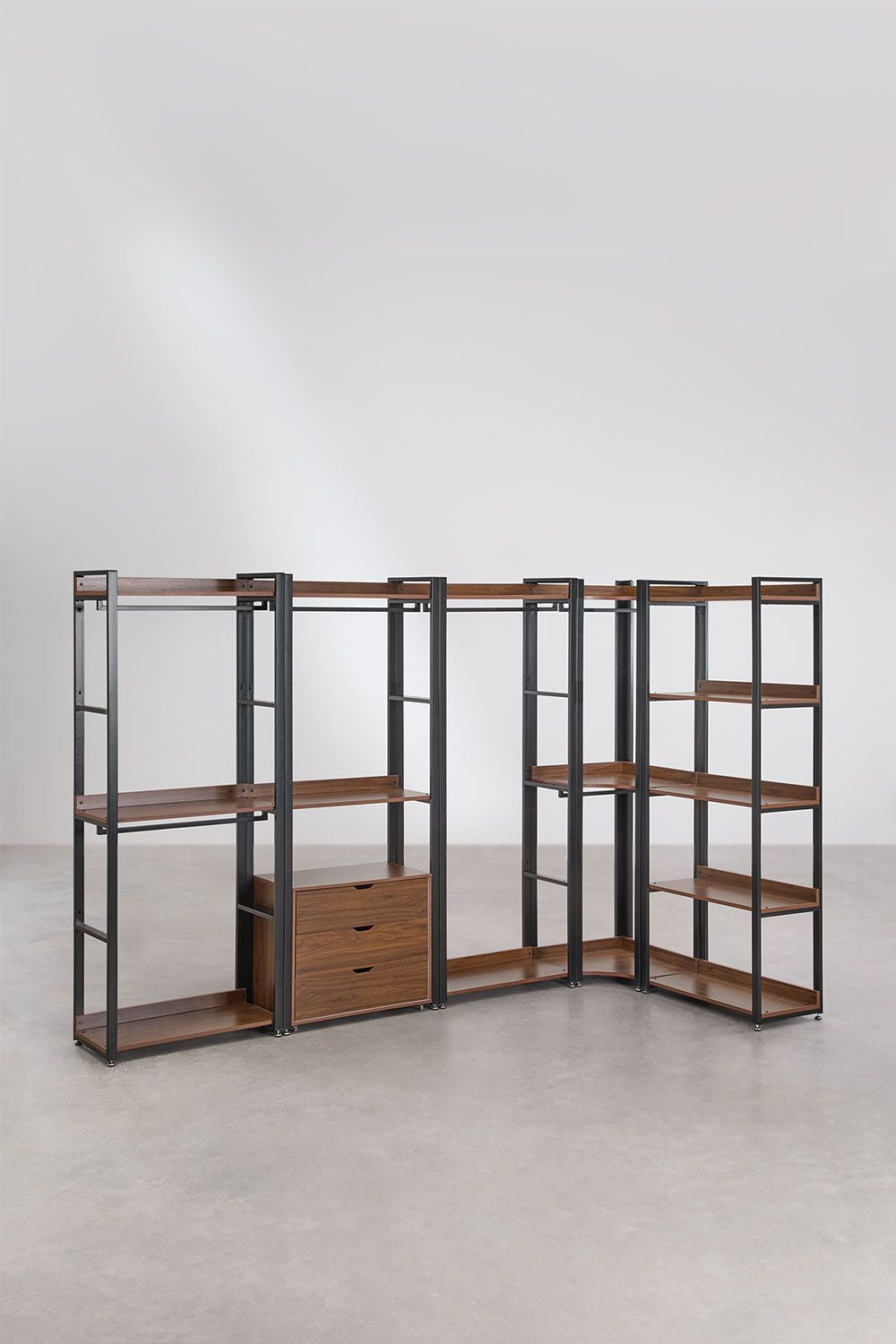 Urban Open Corner Modular Wardrobe 5-Piece in Steel and Wood-USR15