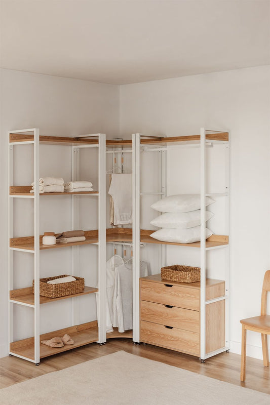 Urban Open Corner Modular Wardrobe with 3 Pieces and Drawers in Steel and Wood-USR13