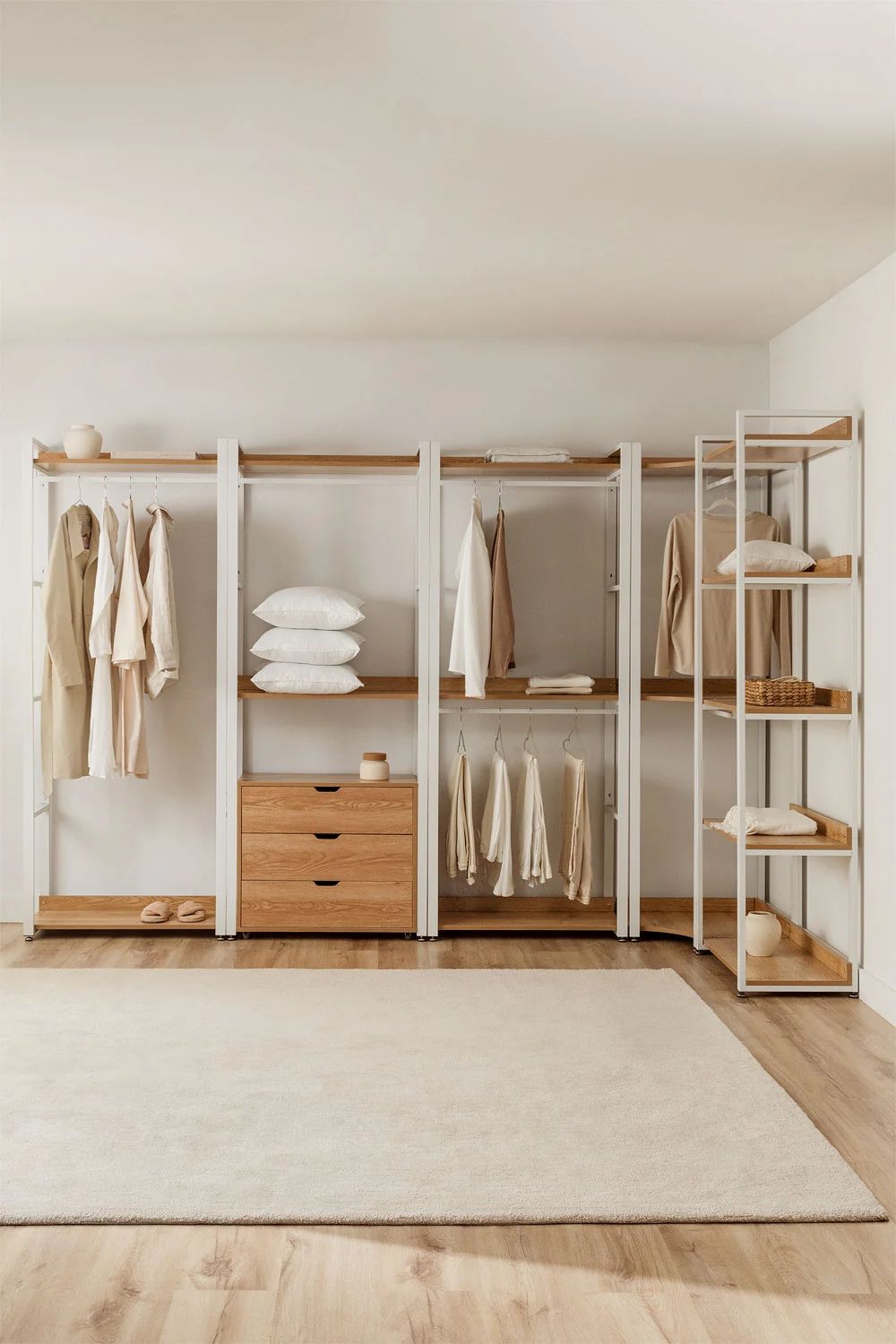 Urban Open Modular Wardrobe 2-Piece with Clothes Rack and Shelf in Steel and Wood-USR7