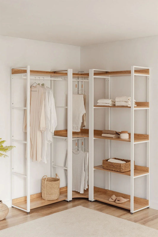 Urban Open Corner Modular Wardrobe 3-Piece with Steel and Wood Clothes Rack-USR11